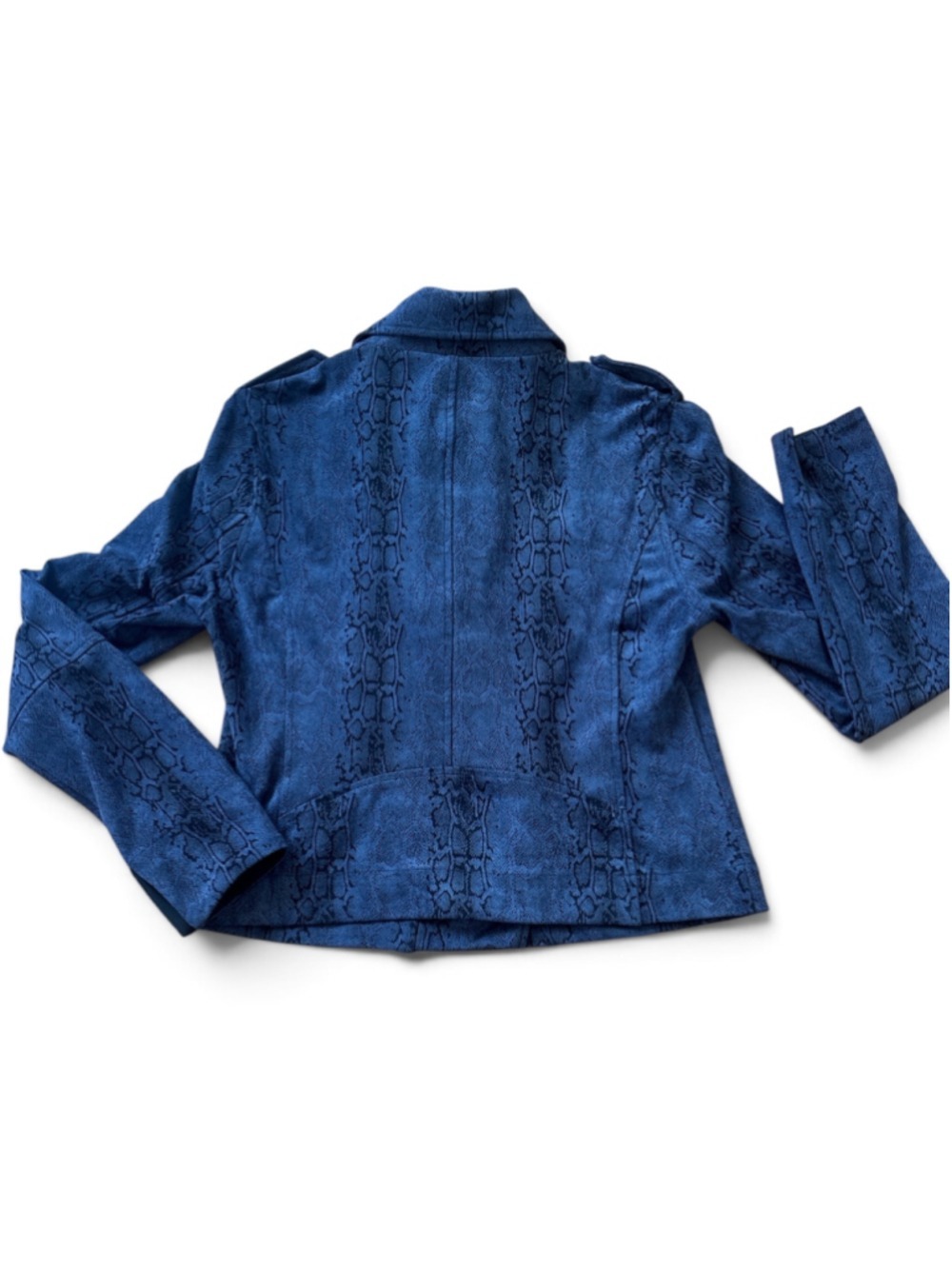 Lysse Blue Black Snake Print Faux Suede Moto Jacket Size S - Picture 4 of 6